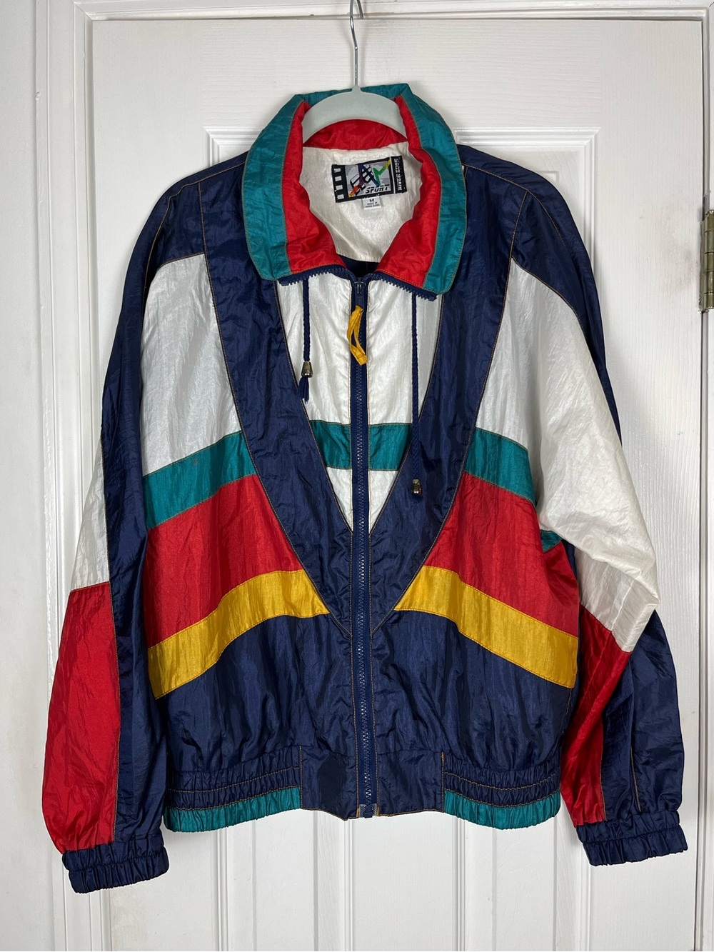 Vintage River Edge Sport 90’s Nylon Windbreaker Jacket Sz M Color Block Stripe